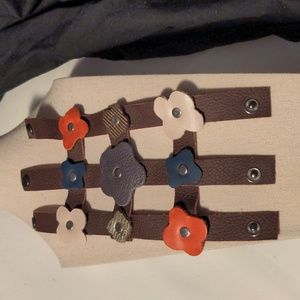 Handmade Genuine Leather 2D Flower Rosette Cage Bracelet Brown Multi